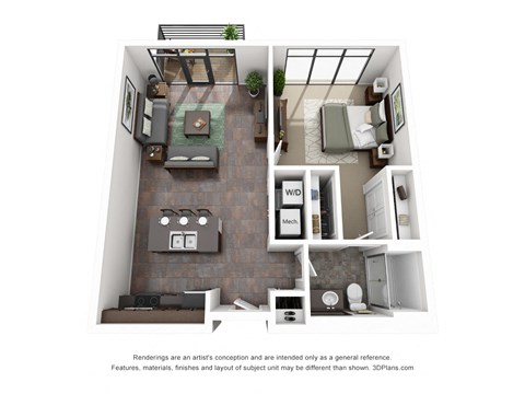 Floor plan for 1 bed, 1 bath, 704 sqft